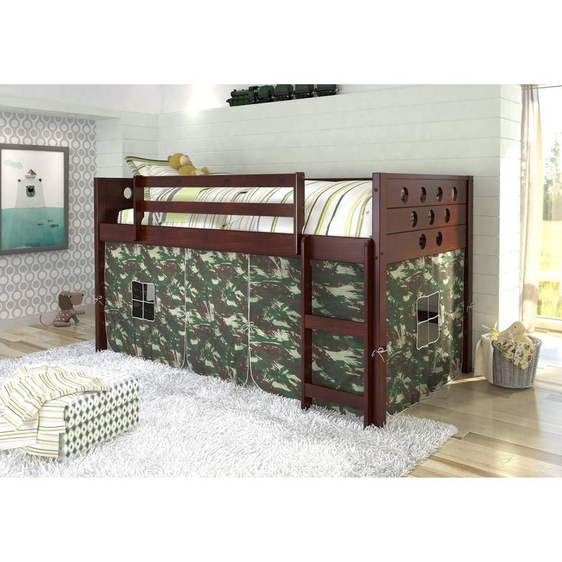Circles Low Loft with Tent Kit Cappuccino/Green Camo - Donco Kids