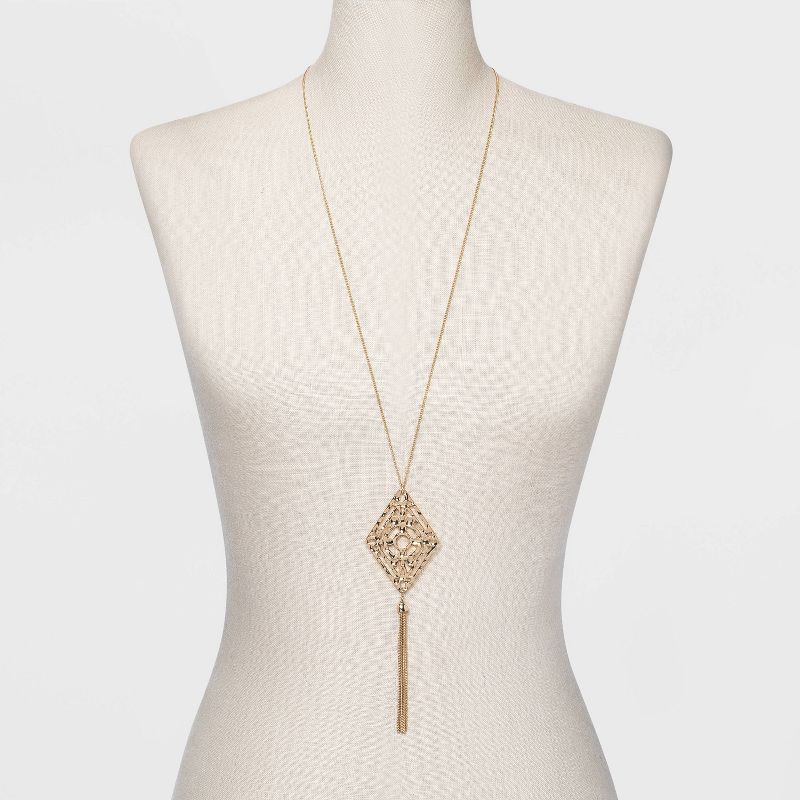 Filigree and Tassel Long Necklace - A New Day™ Gold
