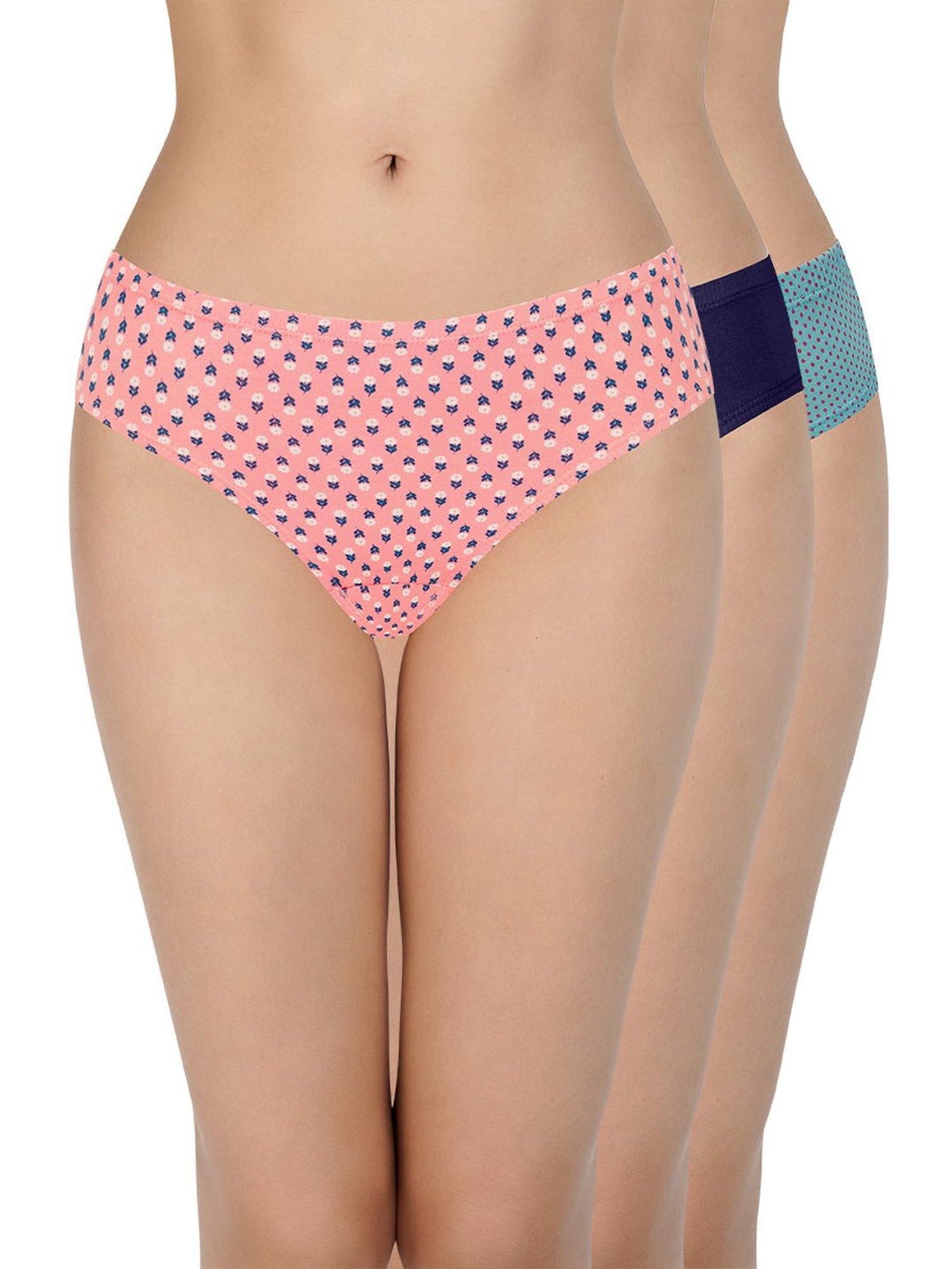 Every De by Amante Pink & Blue Cotton Printed Bikini Panties - Pack Of 3