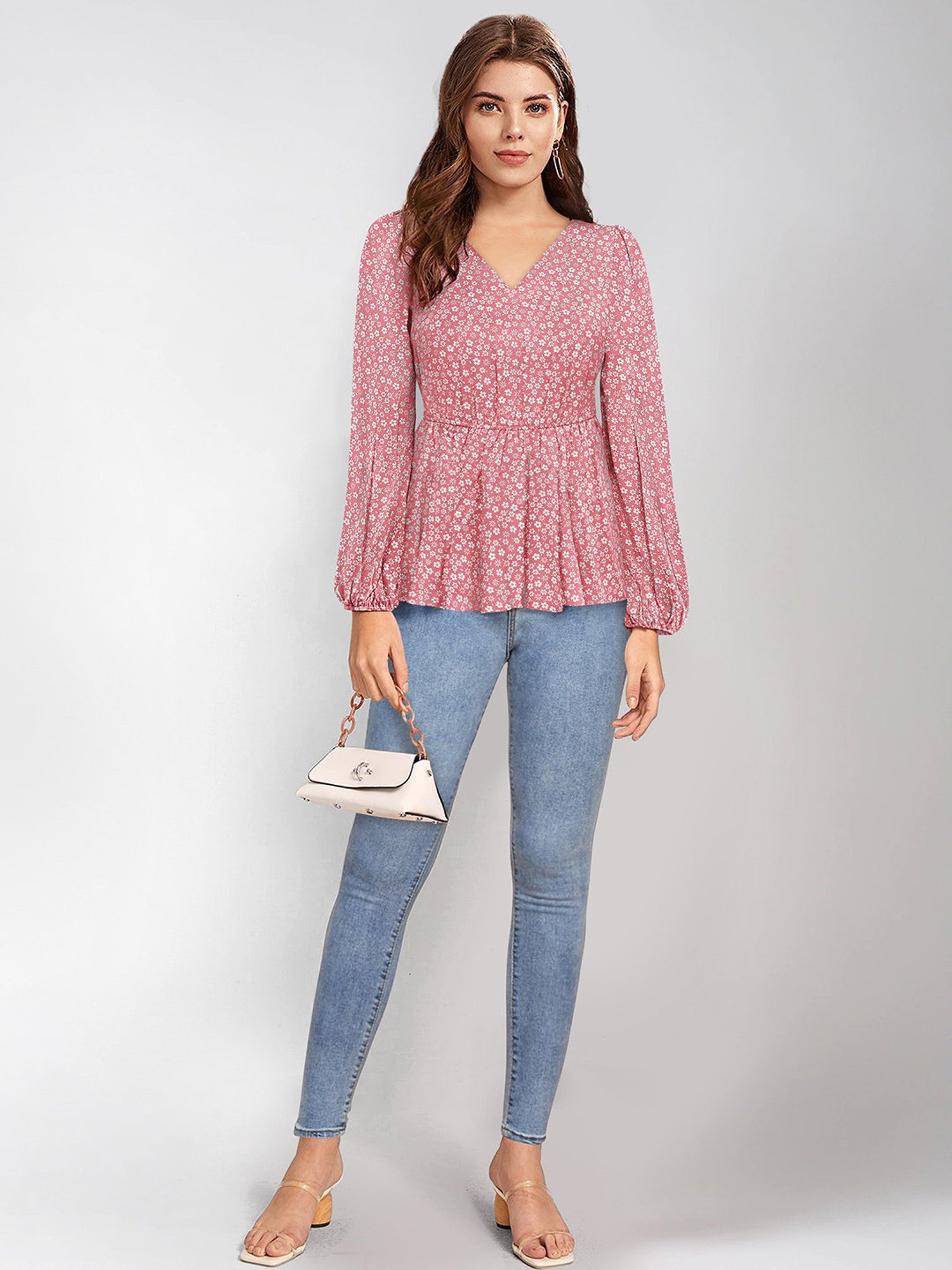 KERI PERRY Peach Floral Print Top