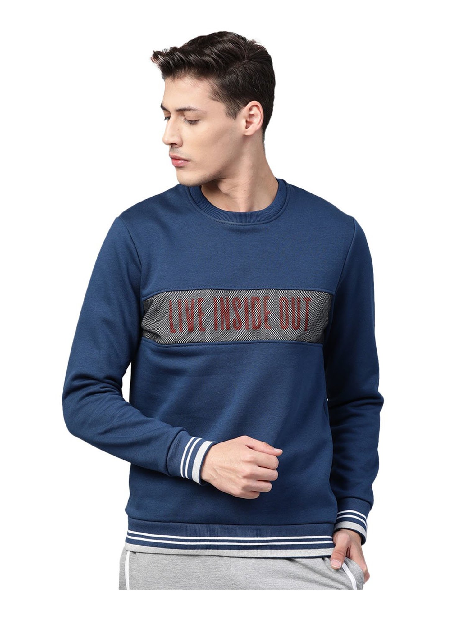 Alcis Blue Printed Full Sleeves Sweatshirt