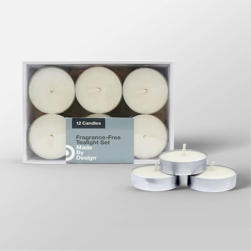 3.1" x 1.5" 12pk Unscented Tealight Candle Set Cream - Made By Design™
