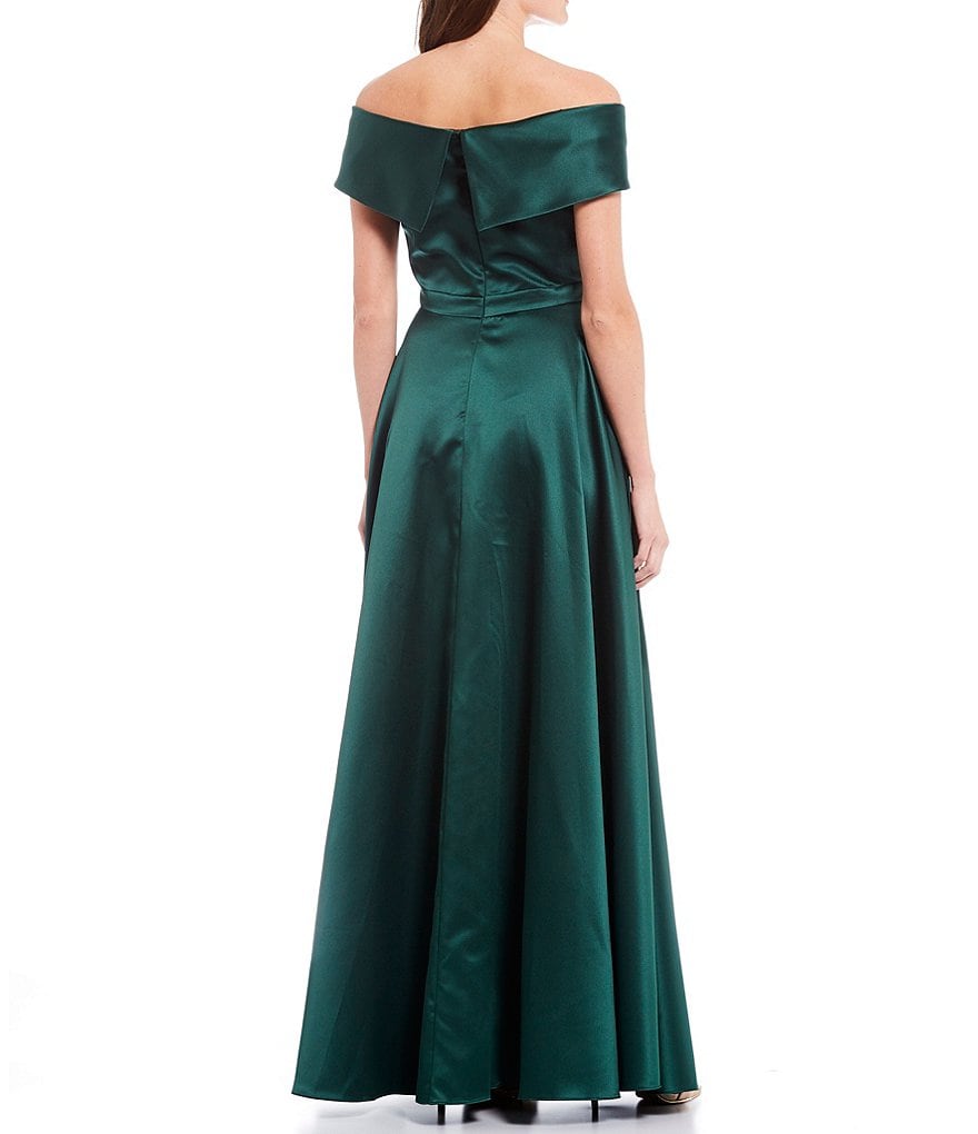 Xscape Off-the-Shoulder Cap Sleeve Satin Ball Gown