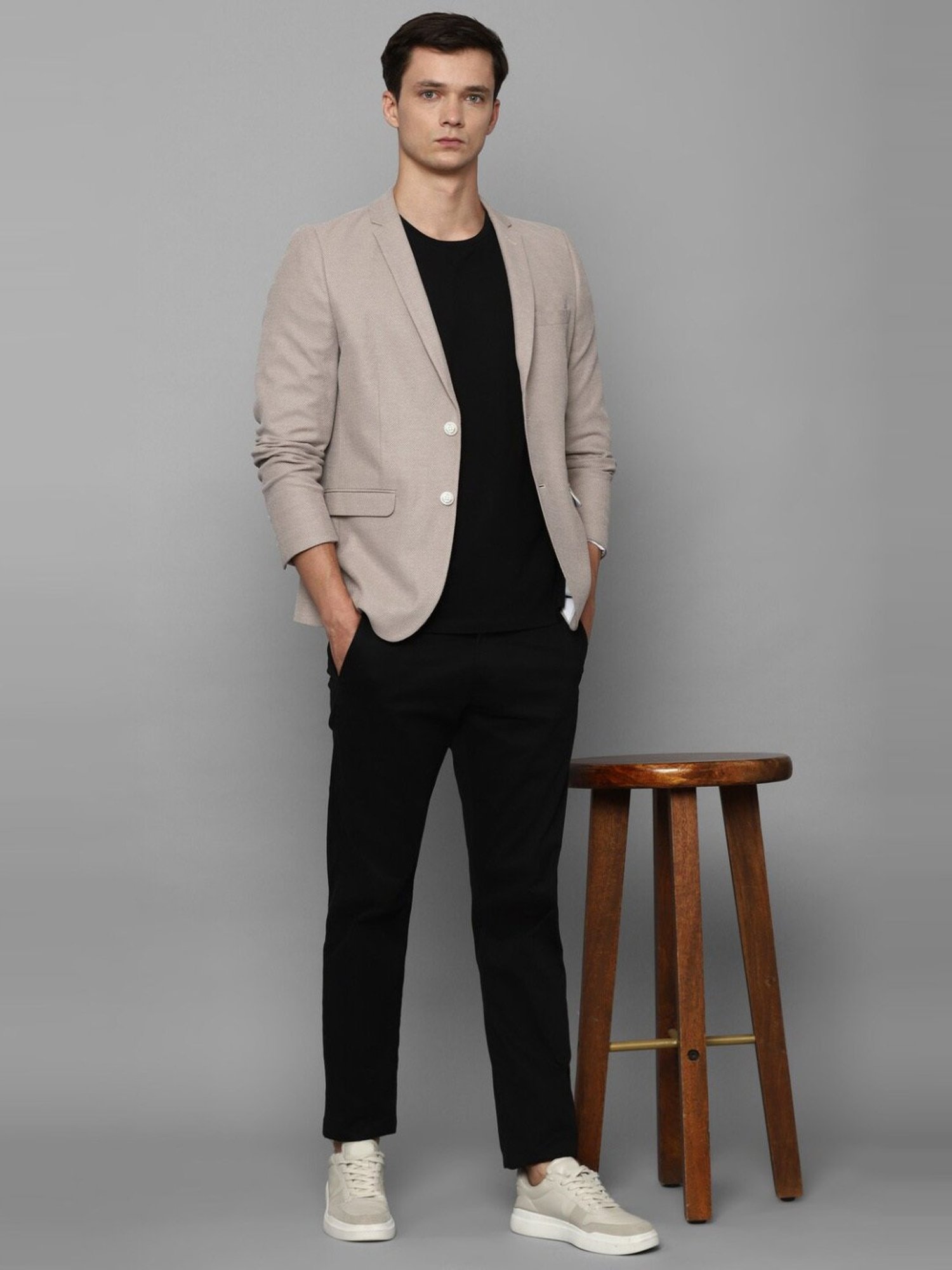 Louis Philippe Sport Beige Cotton Slim Fit Self Pattern Blazer