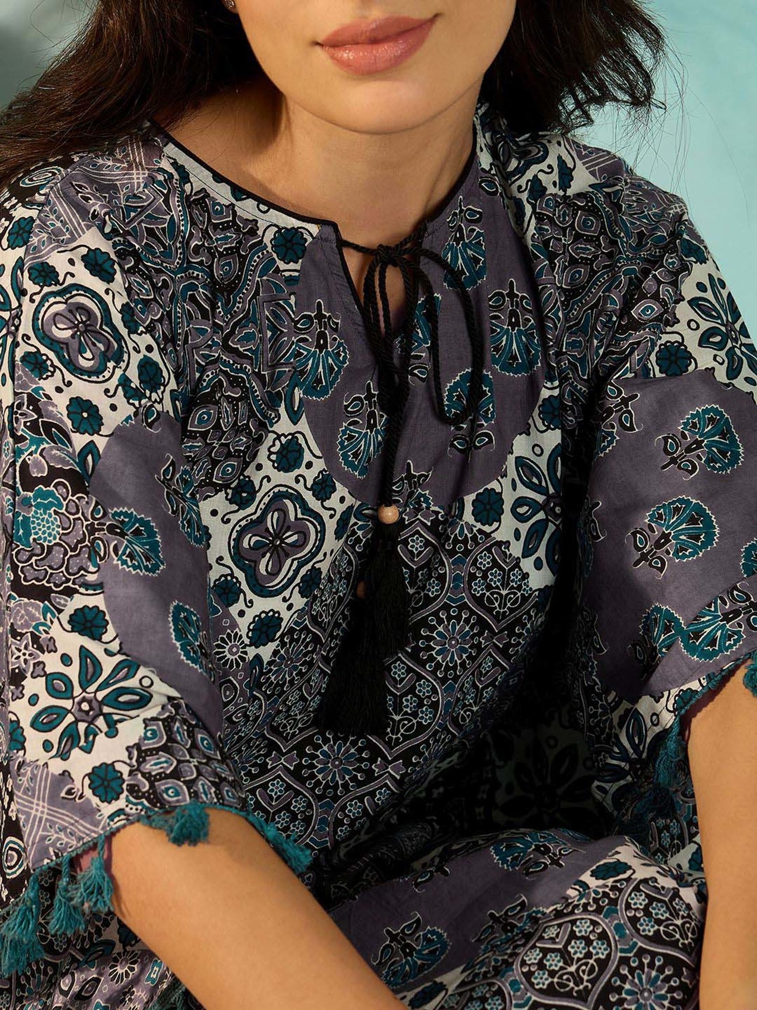 The Kaftan Company Purple Cotton Printed Kaftan