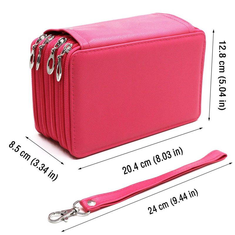 YOUSHARES 72 Slots Pencil Case - PU Leather Handy Multi-layer Large Zipper Pen Bag with Handle Strap for Colored/Watercolor Pencil (Pink)