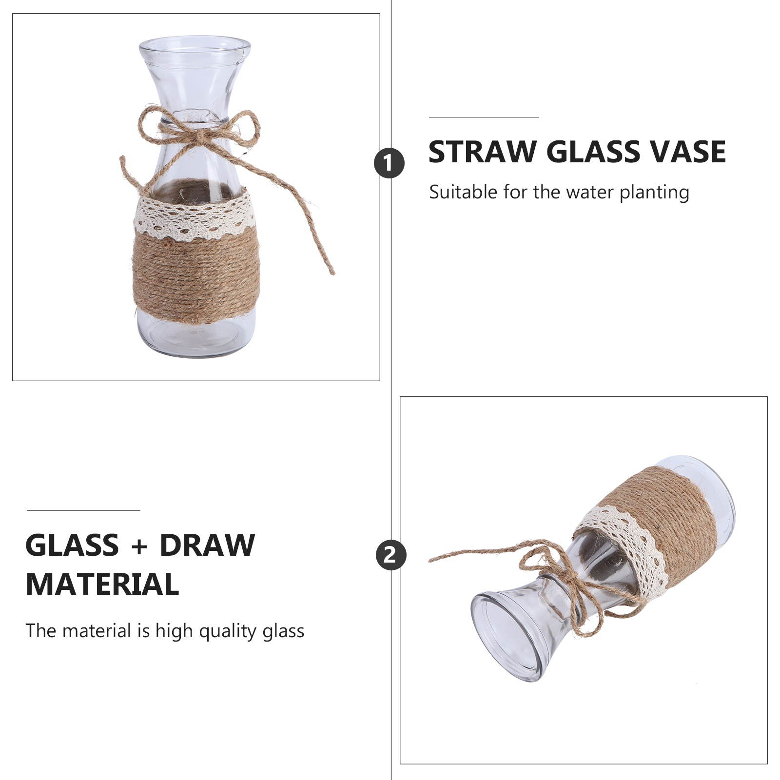 1PC Handmade Hemp Rope Woven Glass Vase Hydroponic Glass Ware Ornament Hemp Rope