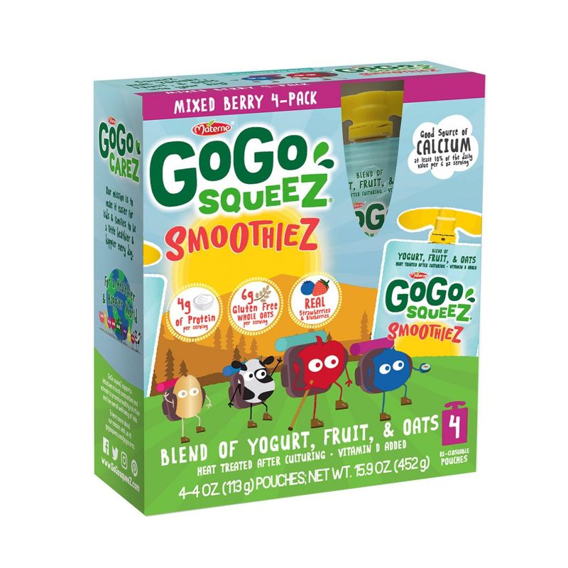 GoGo squeeZ Kids' SmoothieZ, Mixed Berry - 4oz/4ct