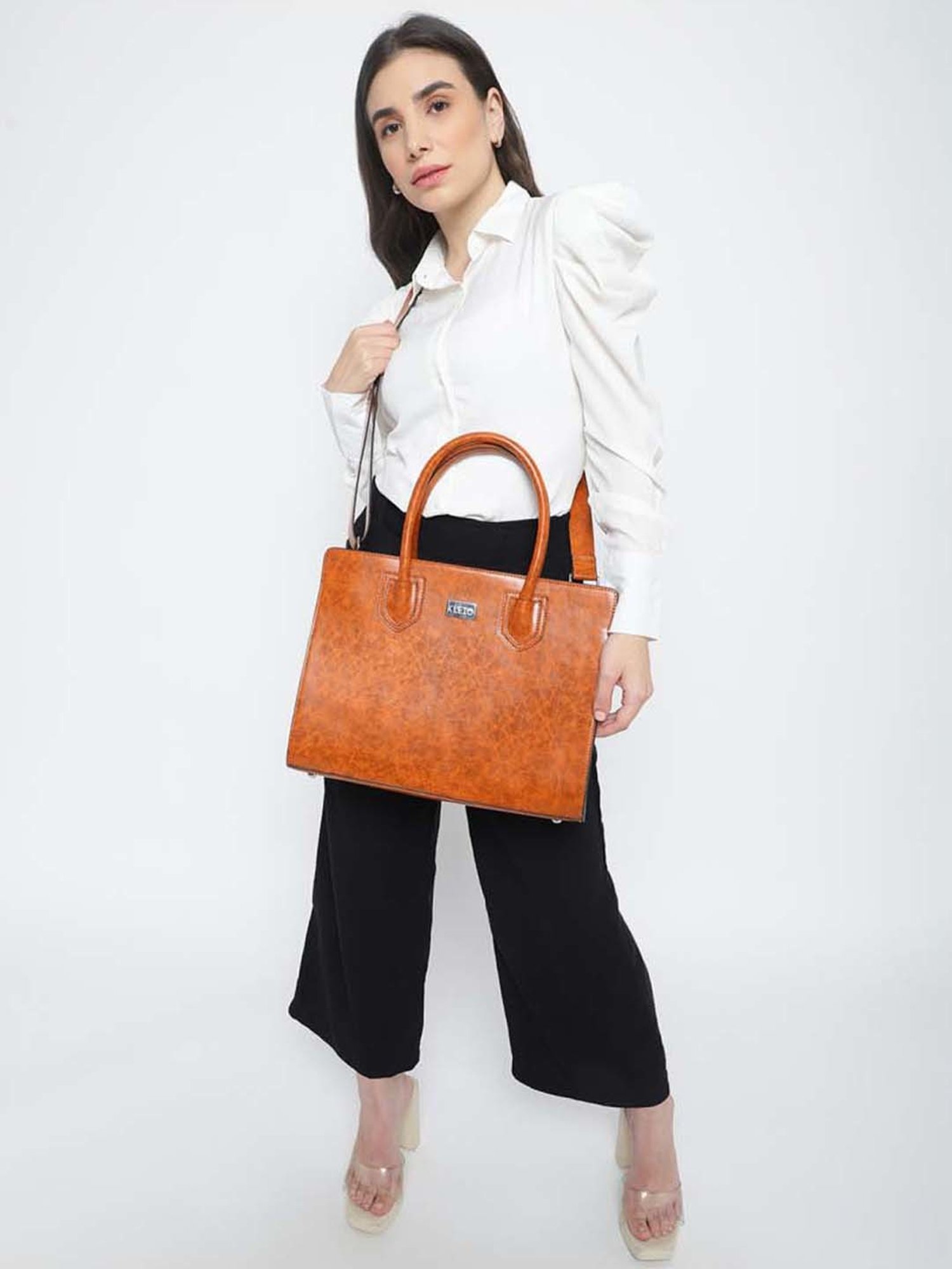 KLEIO Orange Solid Medium Tote Handbag