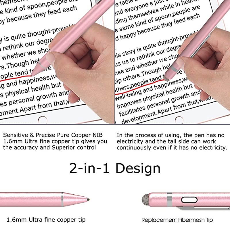 Stylus Digital Pen for Touch Screens 145mm fine Elastic Tip Rechargeable Pencil Compatible for iPad iPhone Samsung Phone TabletsiOSAndroid for DrawingWriting Capactive PenRose Gold