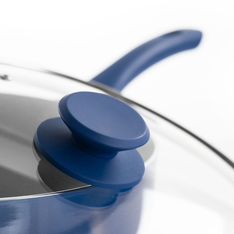 Gibson Home Charmont 5 Quart Nonstick Aluminum Saute Pan with Lid in Yale Blue