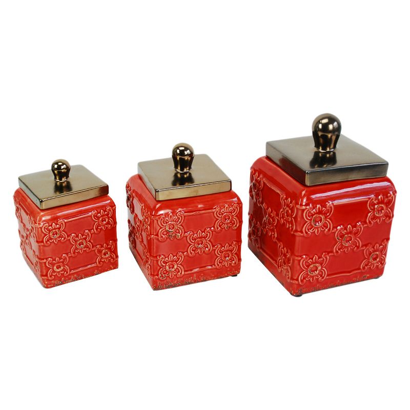 Storage Canister Set of 3 Red 48oz/64oz/98oz - Drew DeRose