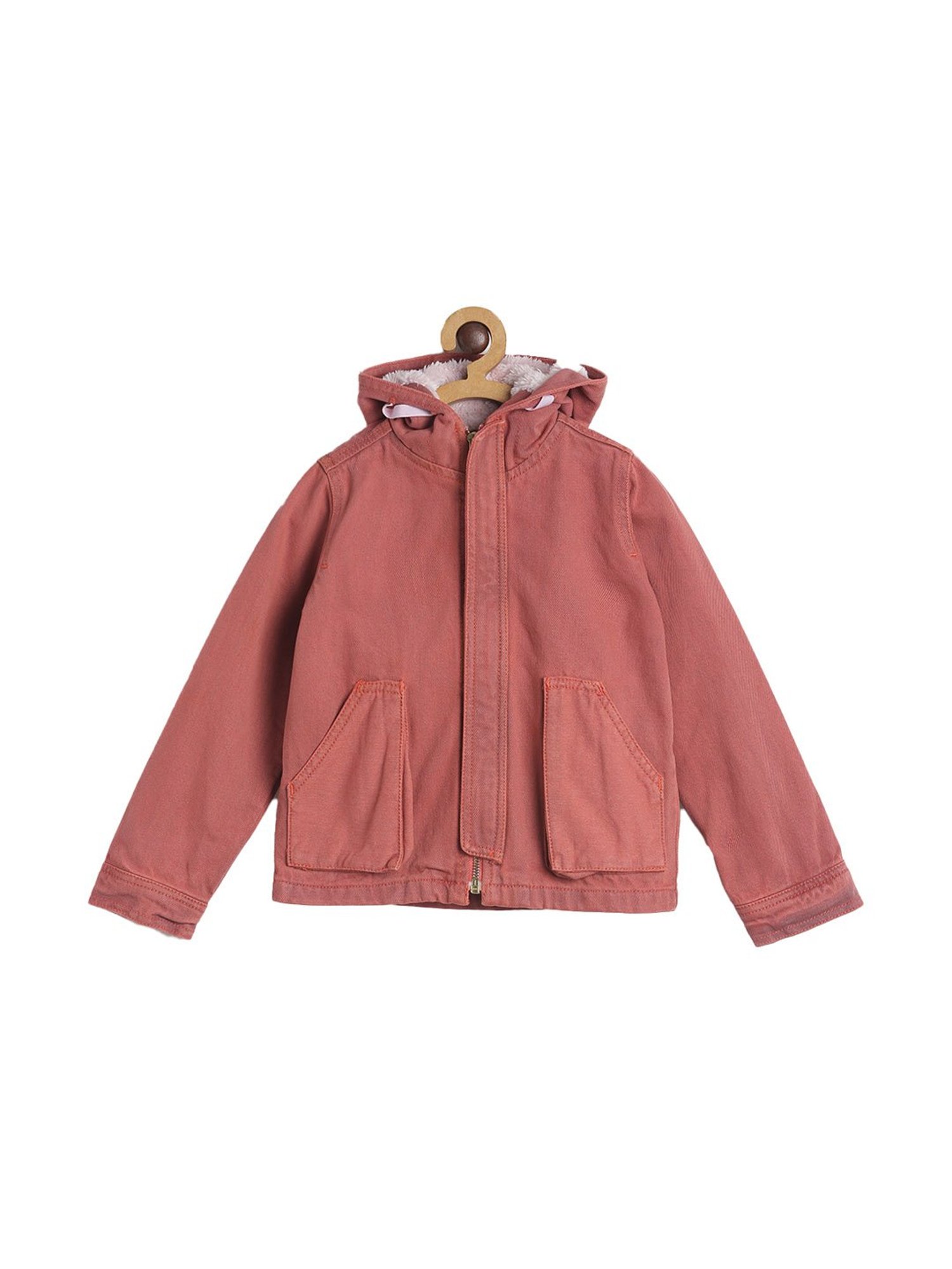 Tales & Stories Kids Peach Solid Hooded Jacket
