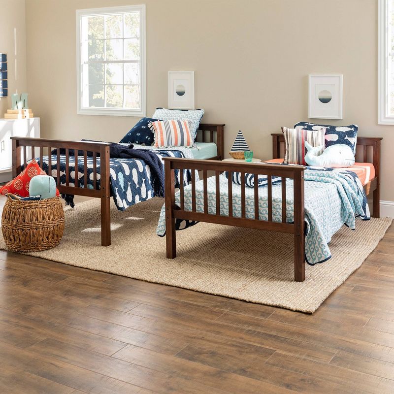 Twin Over Twin Transitional Cottage Solid Pine Bunk Bed Walnut - Saracina Home