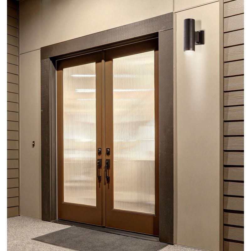 6" LED Metal/Glass Cylinder Outdoor Sconce with Black - Jonathan Y