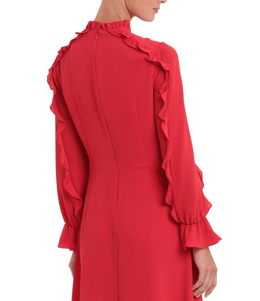 Donna Morgan Mock Neck Ruffle Long Sleeve Catalina Crepe Midi Dress