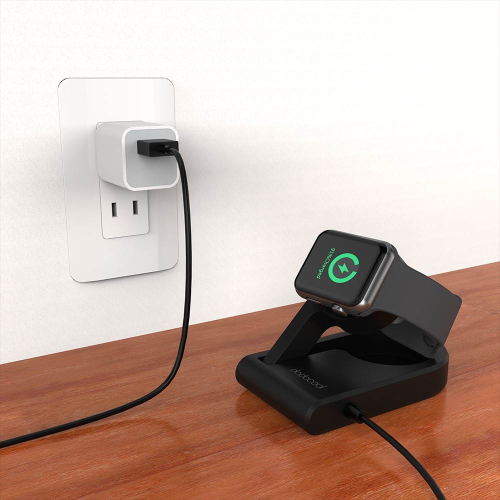 dodocool MFi Certified Foldable Magnetic Charging Dock Holder Stand for 38mm/42mm Apple Watch 3ft Integrated USB Cable Adjustable Viewing Angle Compatible with Nightstand Mode Scratch Resistant Black