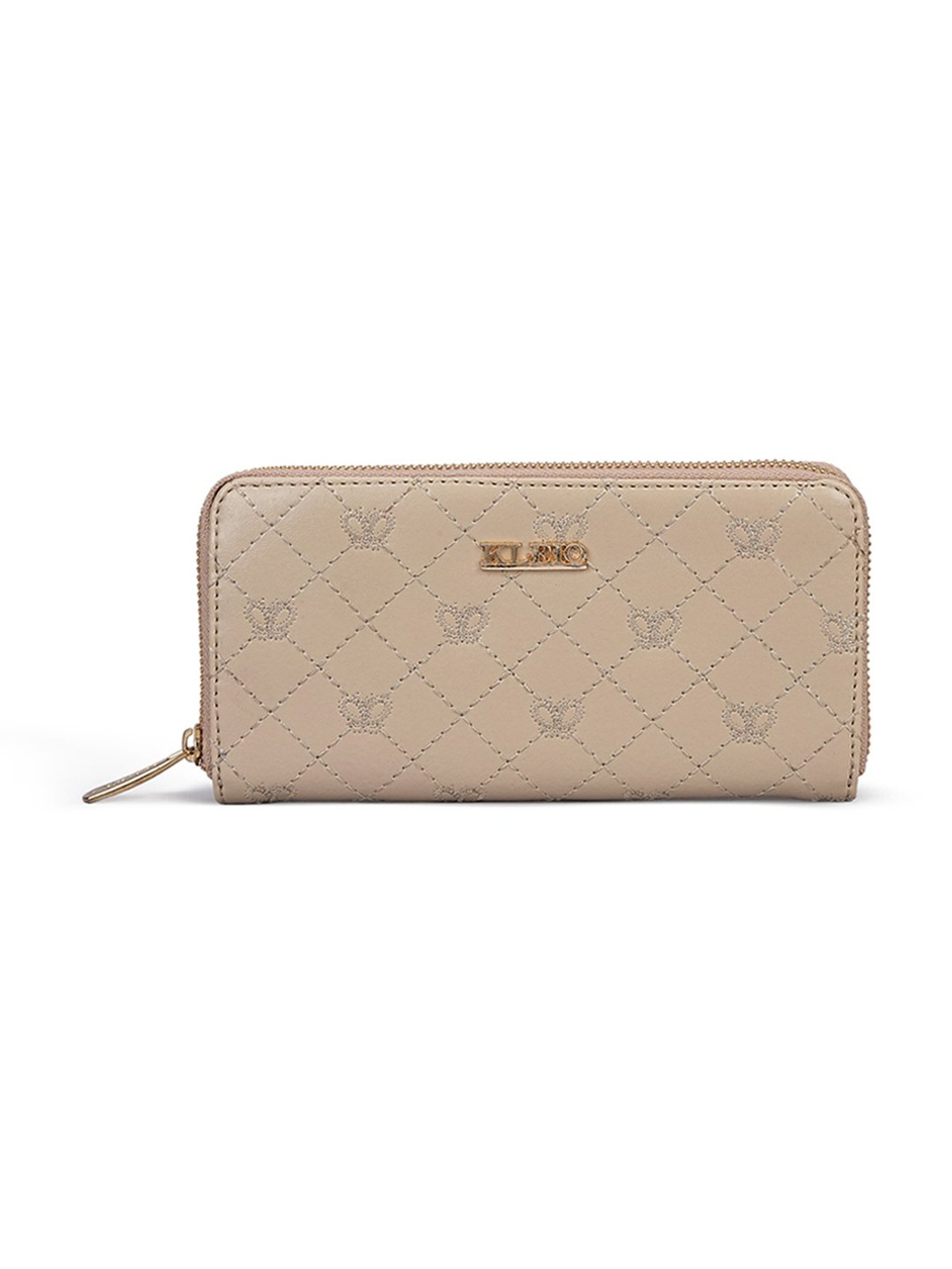 KLEIO Beige Quilted Zip Around Wallet for Women