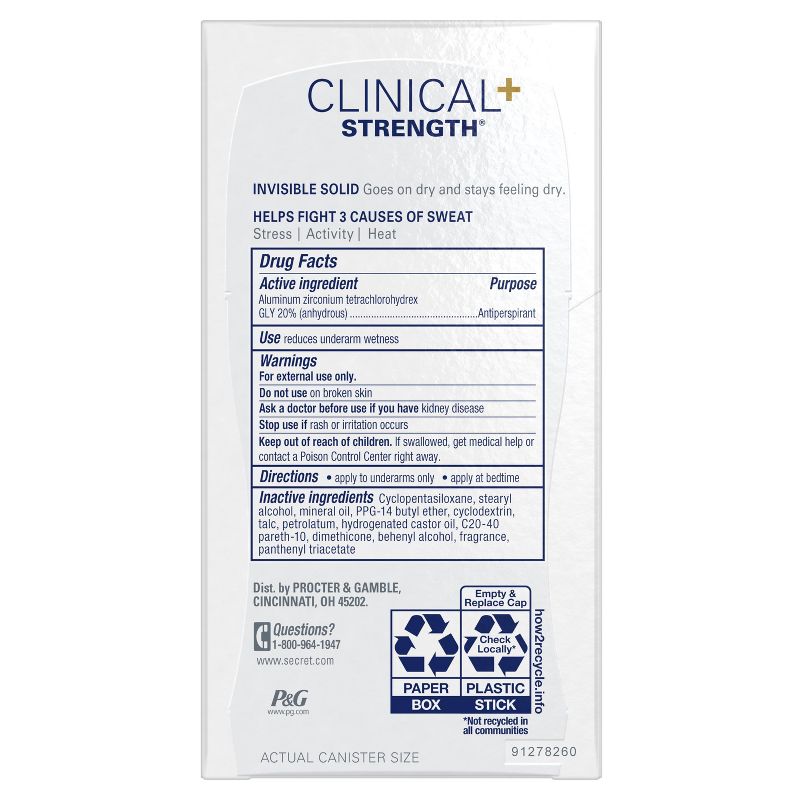 Secret Clinical Strength Invisible Solid Sensitive Antiperspirant & Deodorant for Women Unscented - 1.6oz