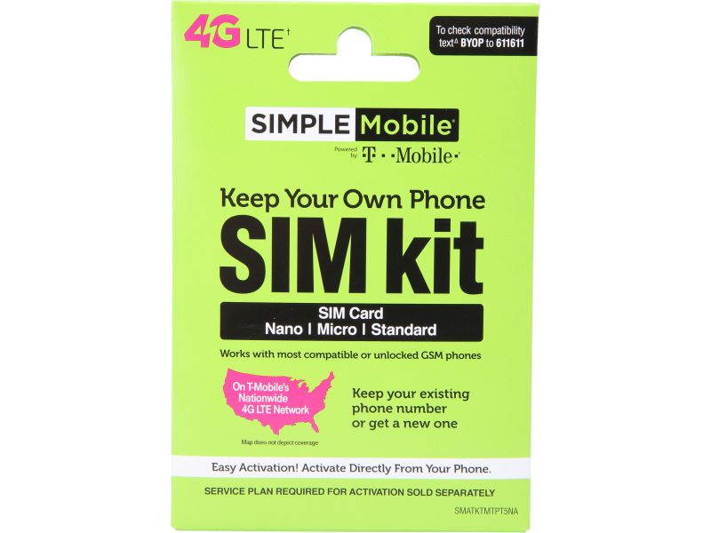 SIMPLE Mobile BYOP SIM Kit, SIM Card Sizes Include Standard, Nano, and Micro