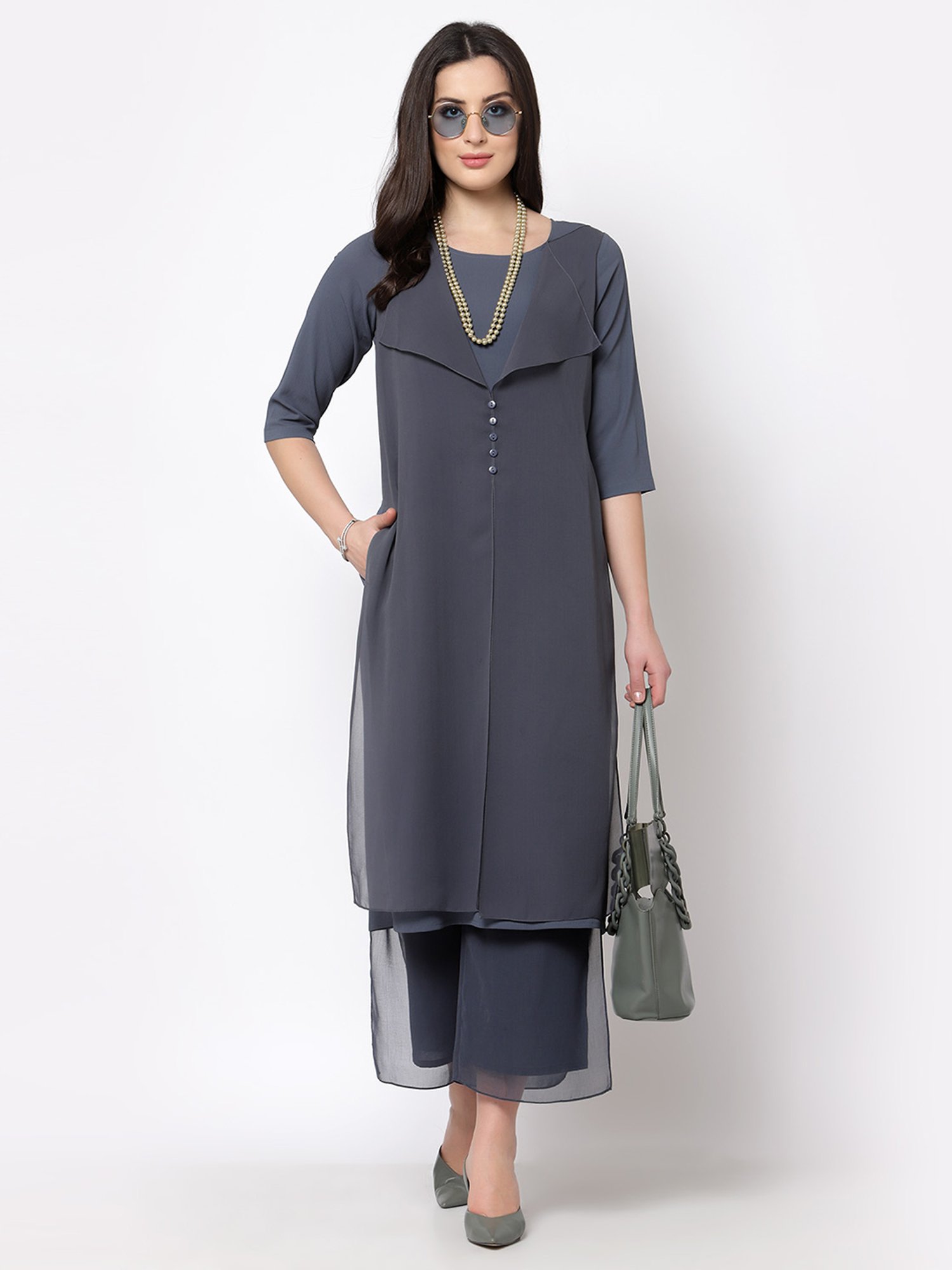 Office & You Blue Straight Fit Palazzos