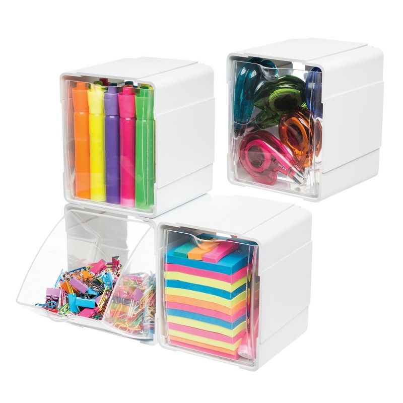 deflecto Next Gen Interlocking Tilt Bin, 4 3/4 x 5 1/4 x 5 5/8, White/Clear