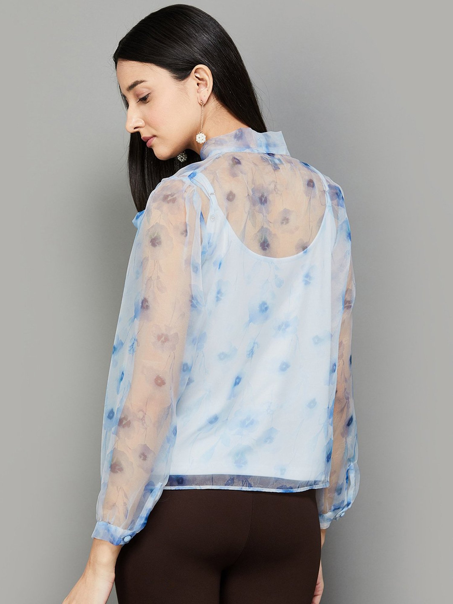Code by Lifestyle Transparent & Blue Cotton Printed Top