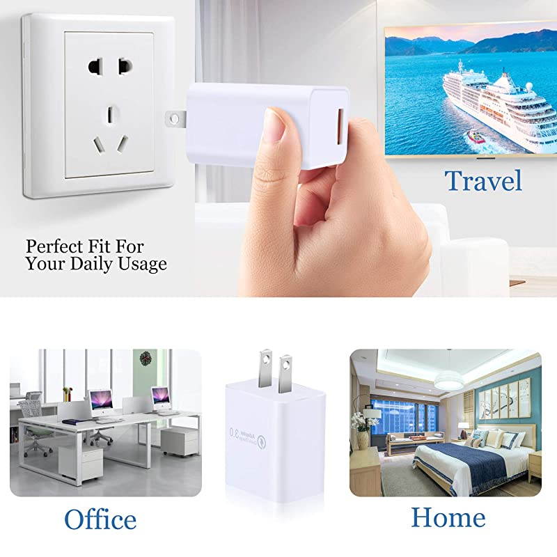 USB Charger  2 Pack 18W Wall Charger Fast Charging Portable Phone Charger USB Wall Plug Adapter Compatible 10W QI Wireless Charger iPhone X876Plus iPad Pro Galaxy S10S9S8White White