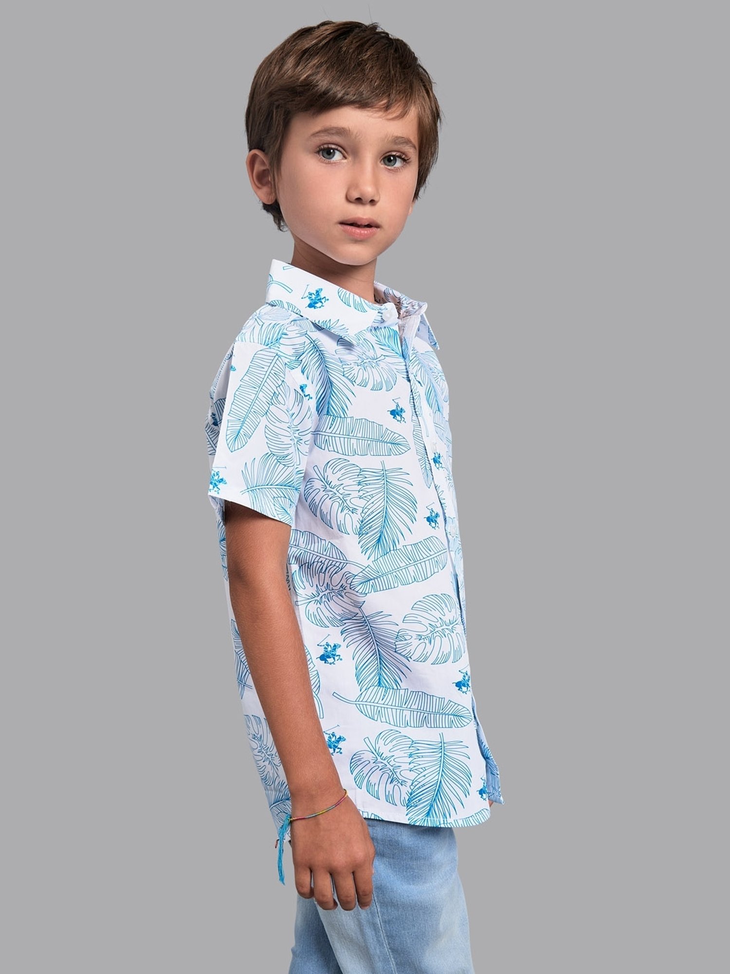 Beverly Hills Polo Club Kids Blue & White Cotton Printed Shirt