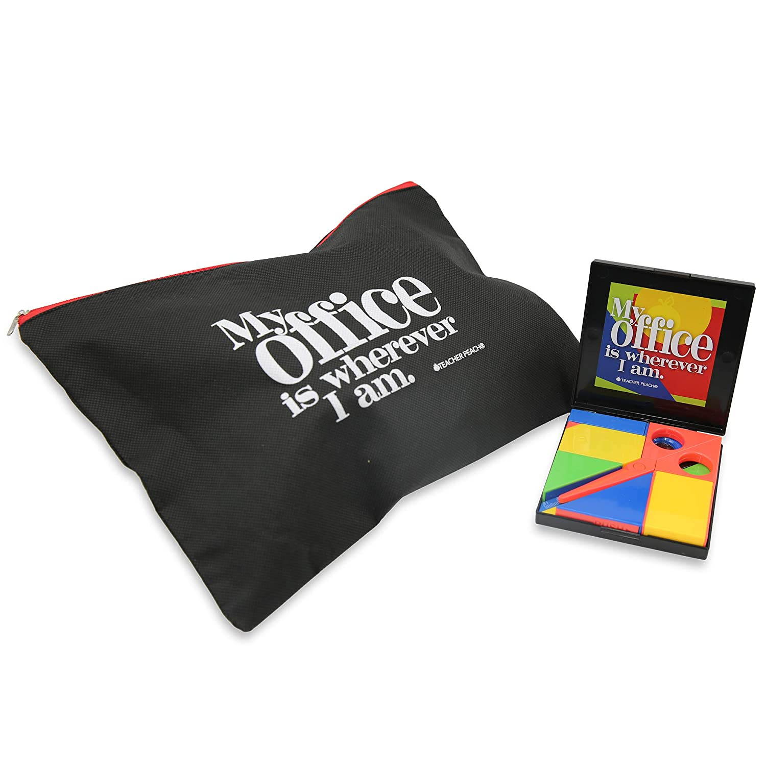 Tangram Puzzle with Colorful Office Supplies and Document Pouch - My Office is Wherever I Am Kit (Black)