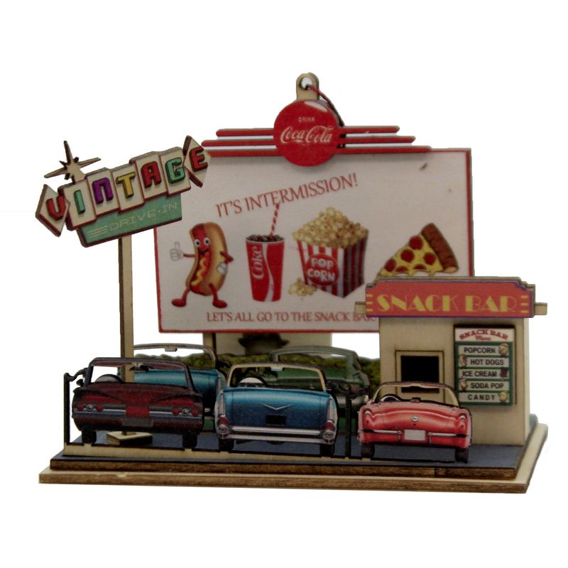 Ginger Cottages 4.0" Drive In Theater Coca Cola Movie Pop Corn  -  Ornament Sets