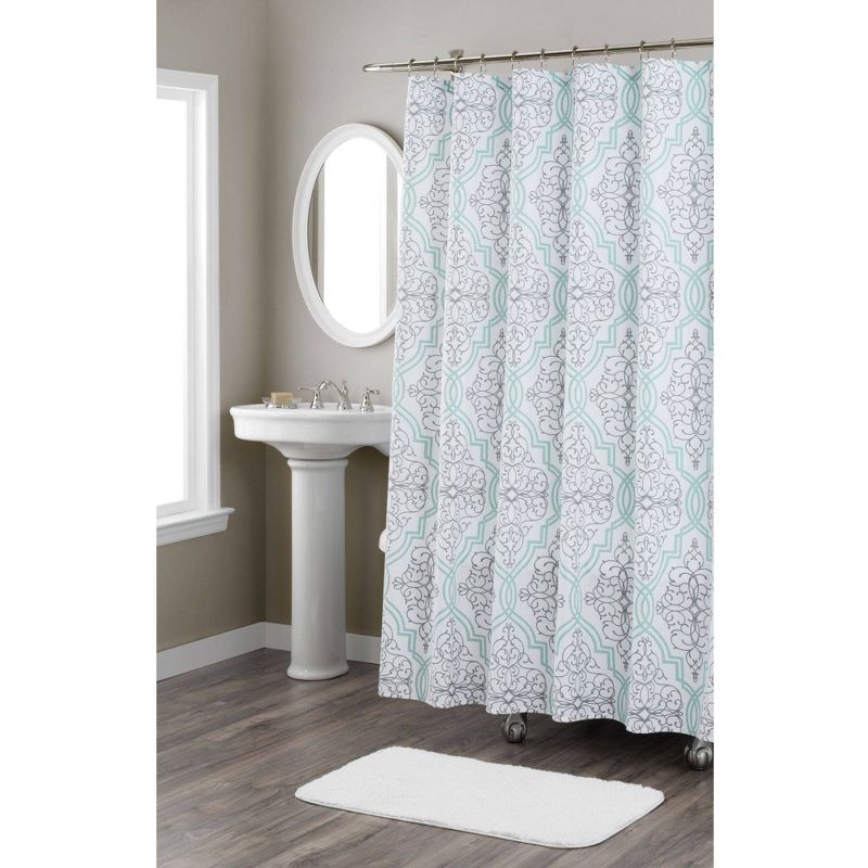 72"x72" Laurel Cotton Fabric Shower Curtain Aqua - Nicole Miller