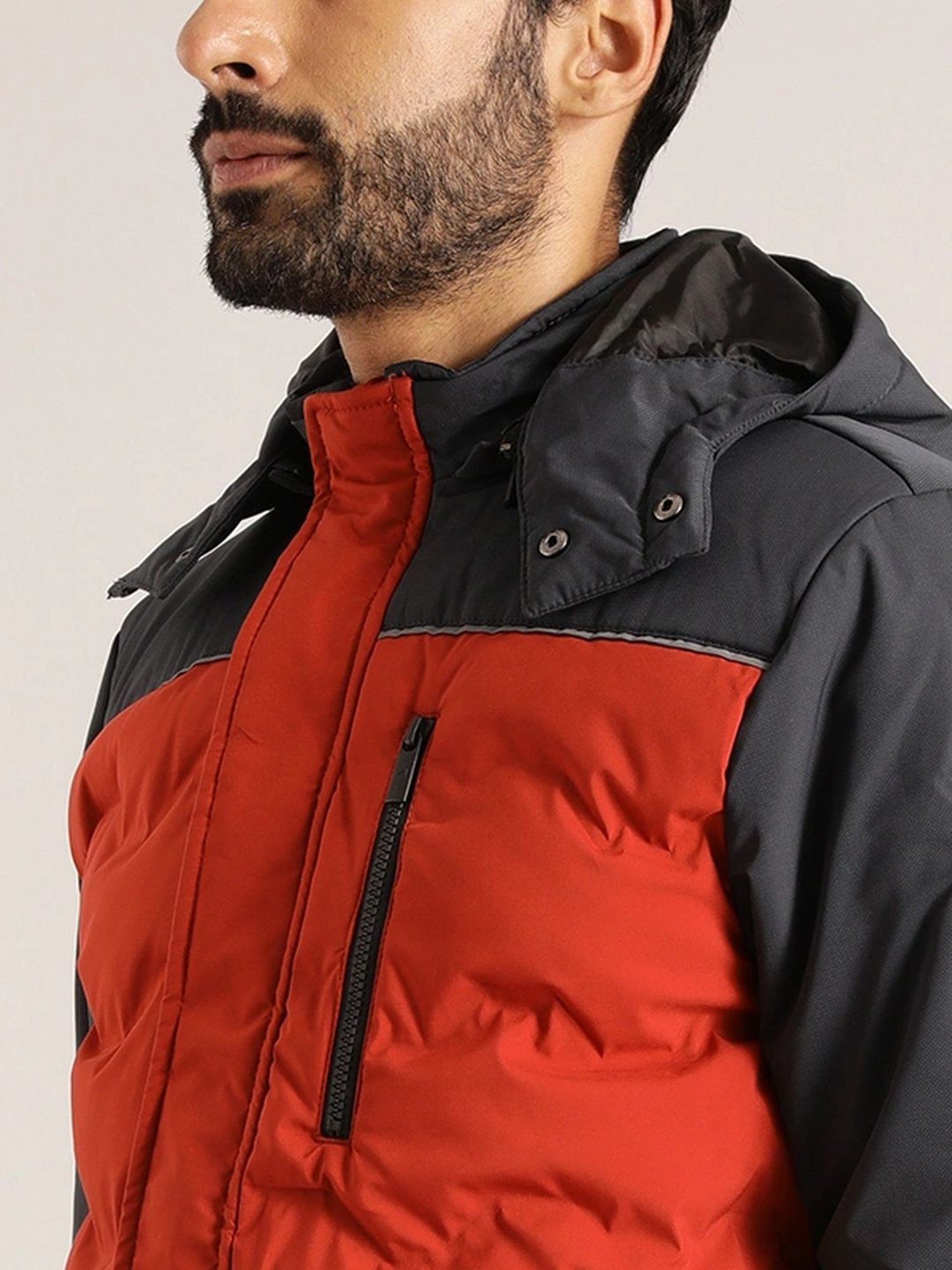 Indian Terrain Rust Regular Fit Colour Block Quilted Jacket