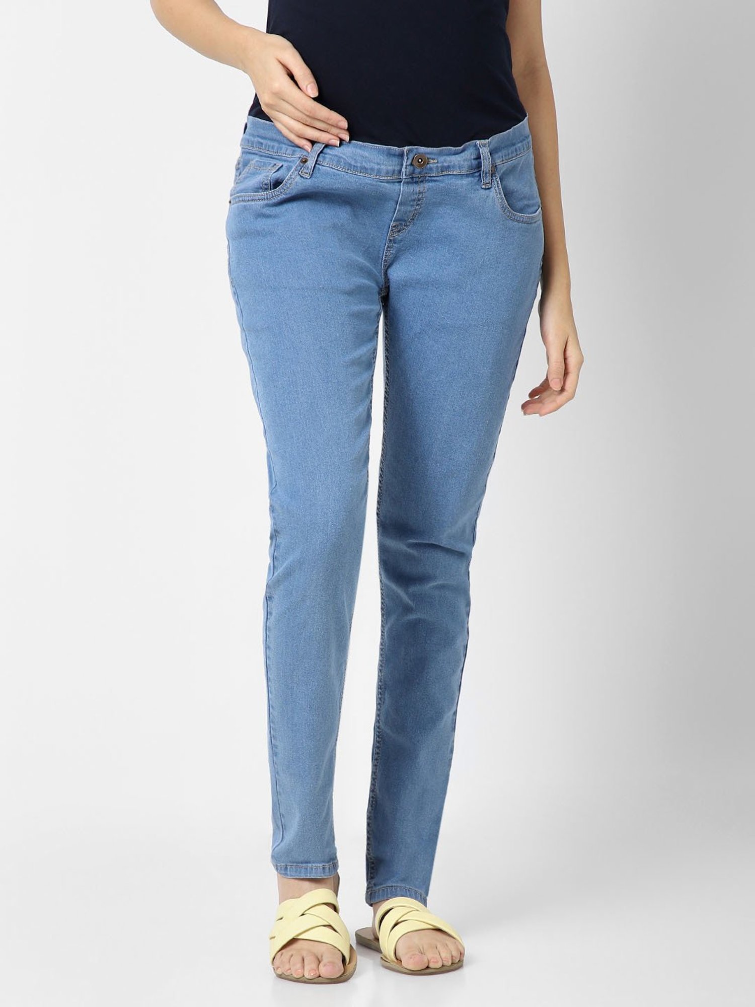 Mystere Paris Blue Cotton Maternity Jeans