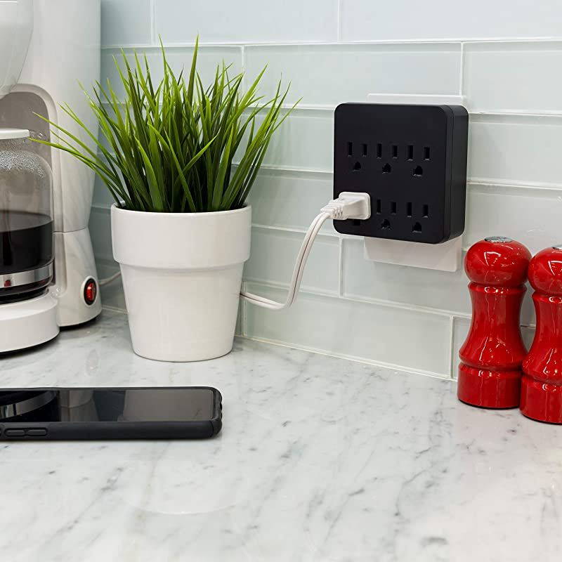 Pro 6Outlet SurProtector 2 Pack 3Prong Wall Adapter Charging Station 1020 Joules Protection Rating Automatic Shutdown Sleek Design Black 50053