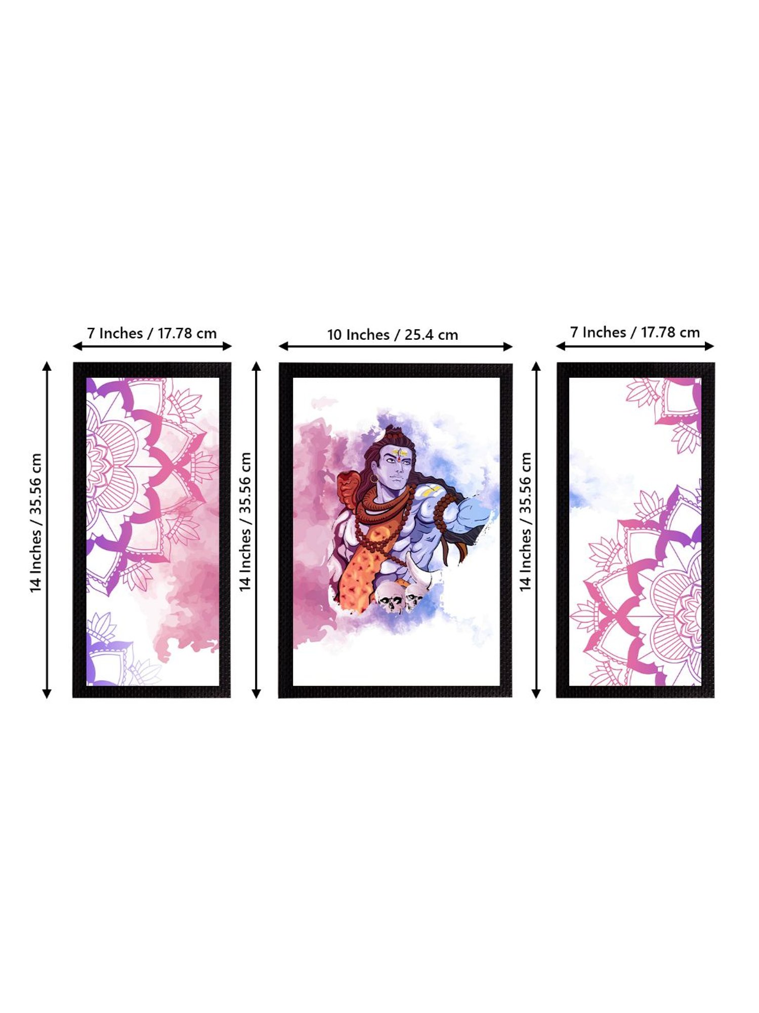 eCraftIndia Set of 3 Lord Shiva Satin Matt Textured UV Art Painting