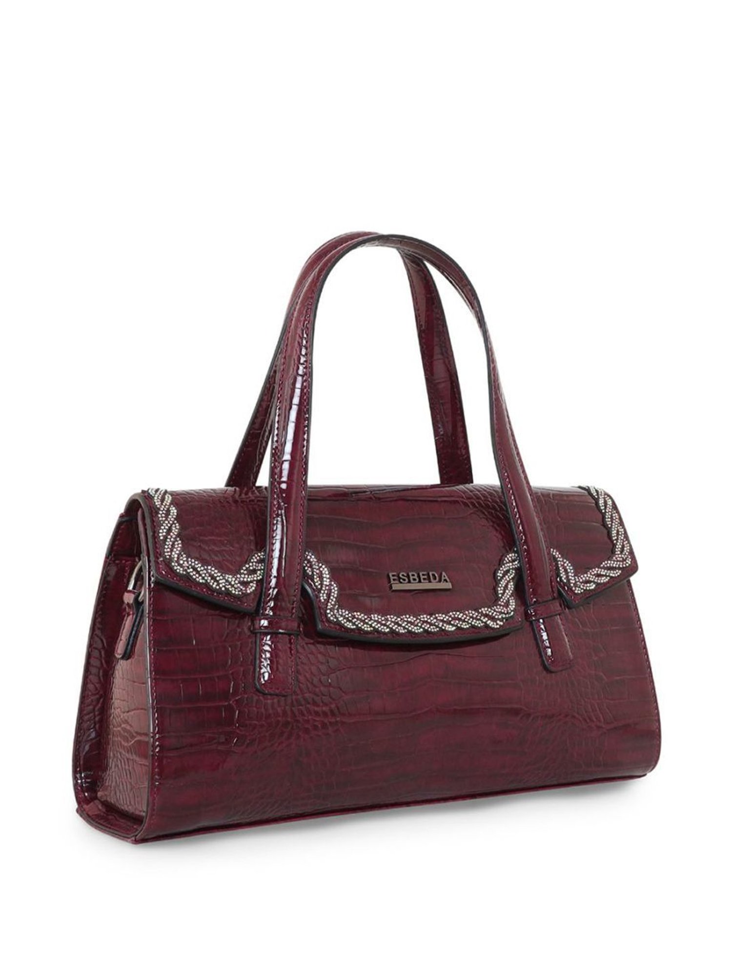 Esbeda Rectangular Maroon PU Textured Handbag