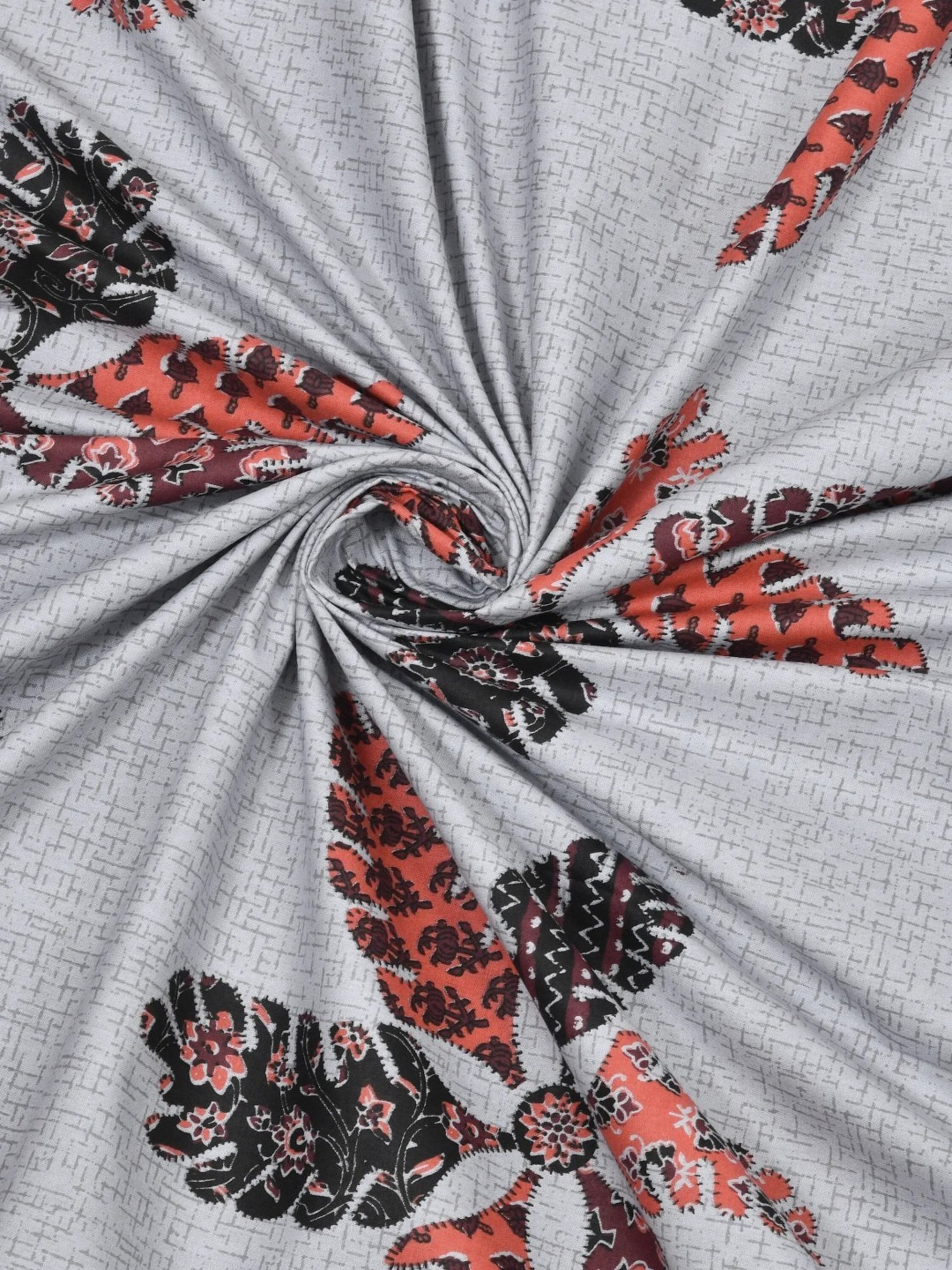 Living Roots Floral Gray 150 TC Cotton Bedsheet with 2 Pillow Covers