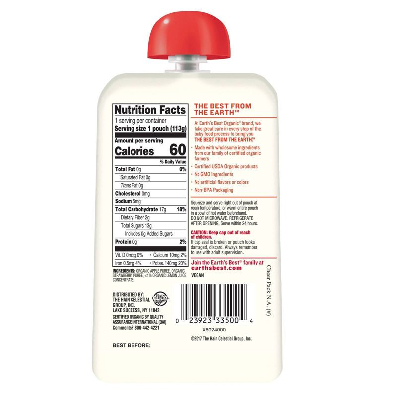 Earth's Best Organic Stage 2 Apple Strawberry Baby Food 4oz