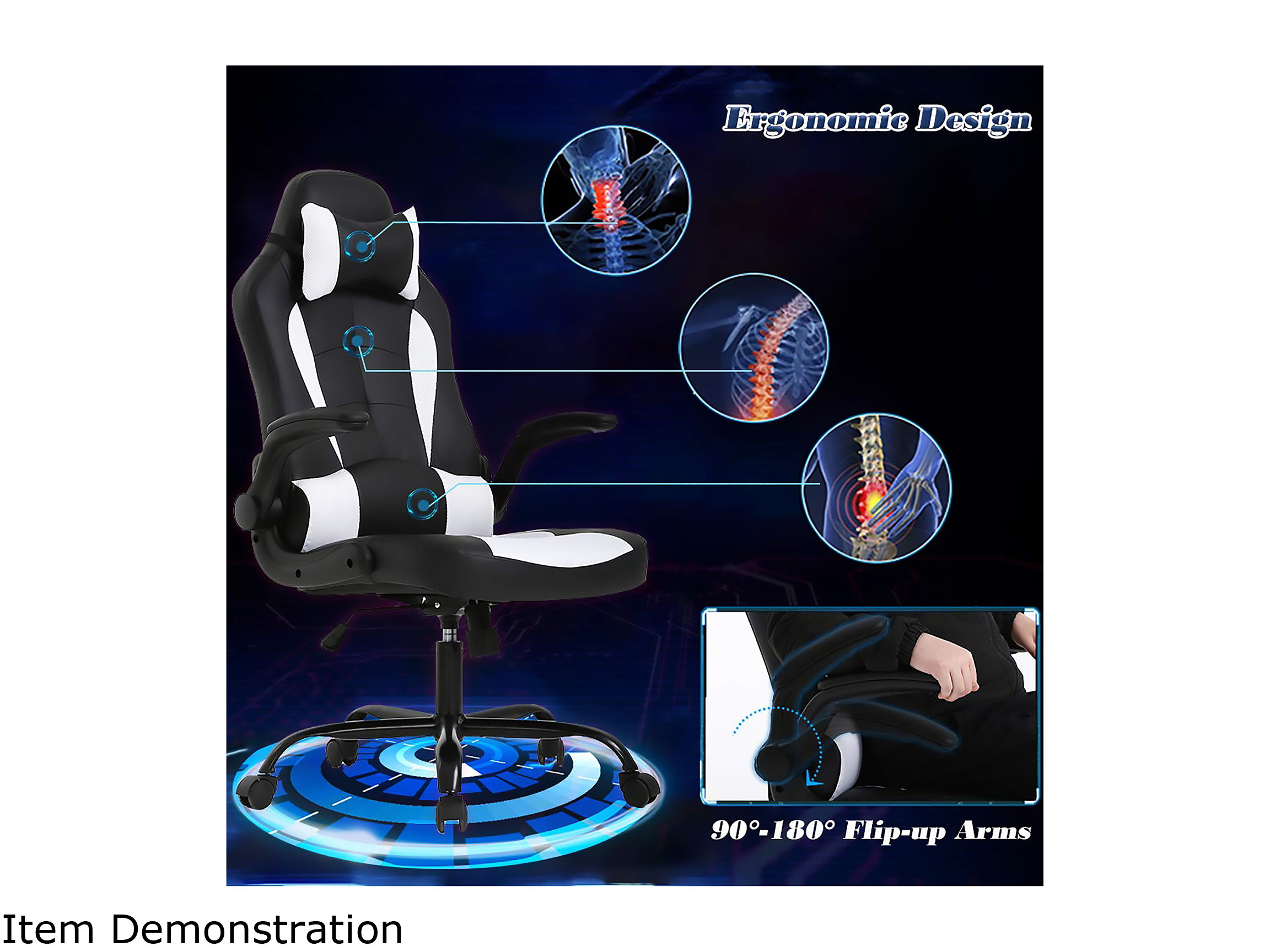 ProHT 95000 Ergonomic Gaming Chair with Adjustable Headrest Pillow, Padded Armrest and Lumber Support