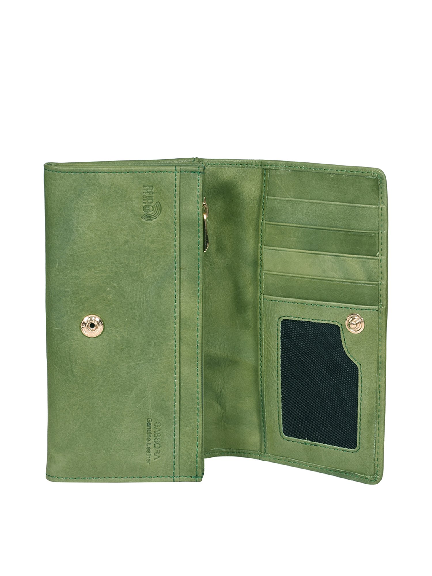 SASSORA Green Solid Rfid Wallet for Women