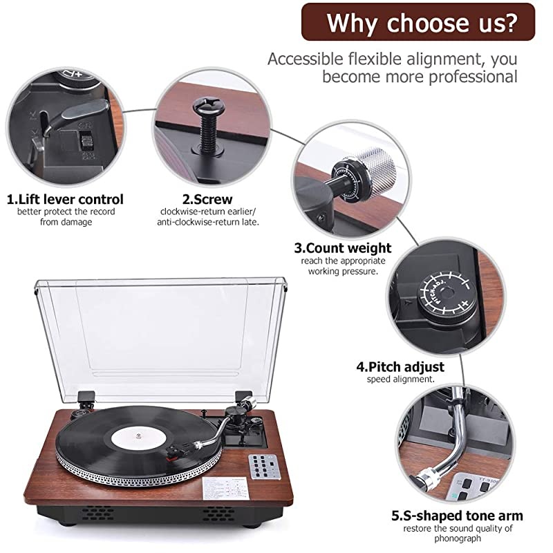 Player with Speakers Turntable for Vinyl s 3Speed Bluetooth Input amp Output USB Direct Vinyl to MP3 ing Automatic Tone Arm Pitch amp Counterweight Adjustment Vintage Player