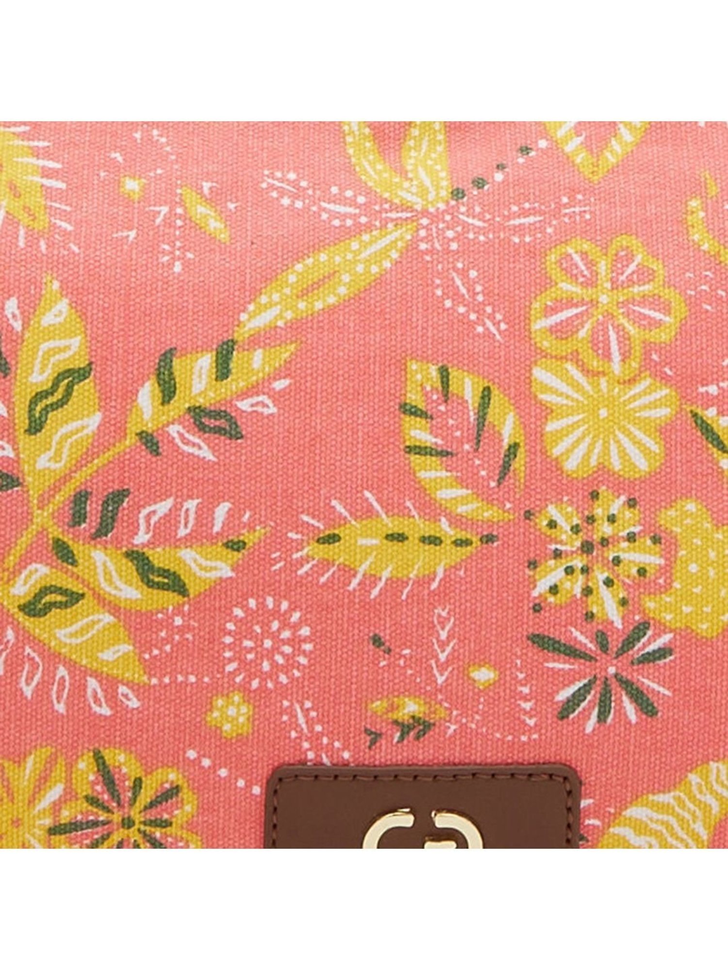 Caprese Hazel Coral Canvas Printed Sling Handbag