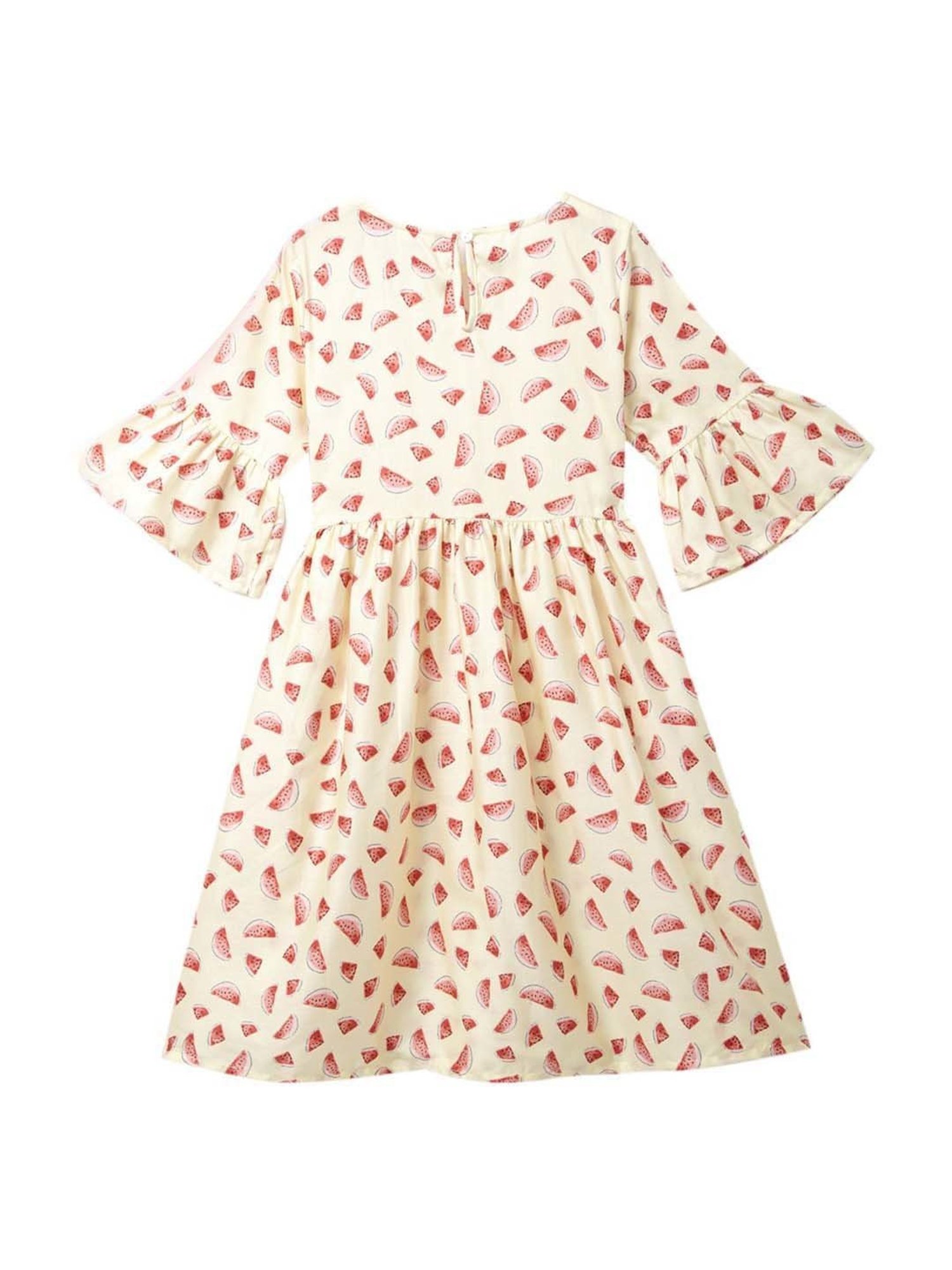 Cub McPaws Kids Cream & Red Cotton Printed Dress
