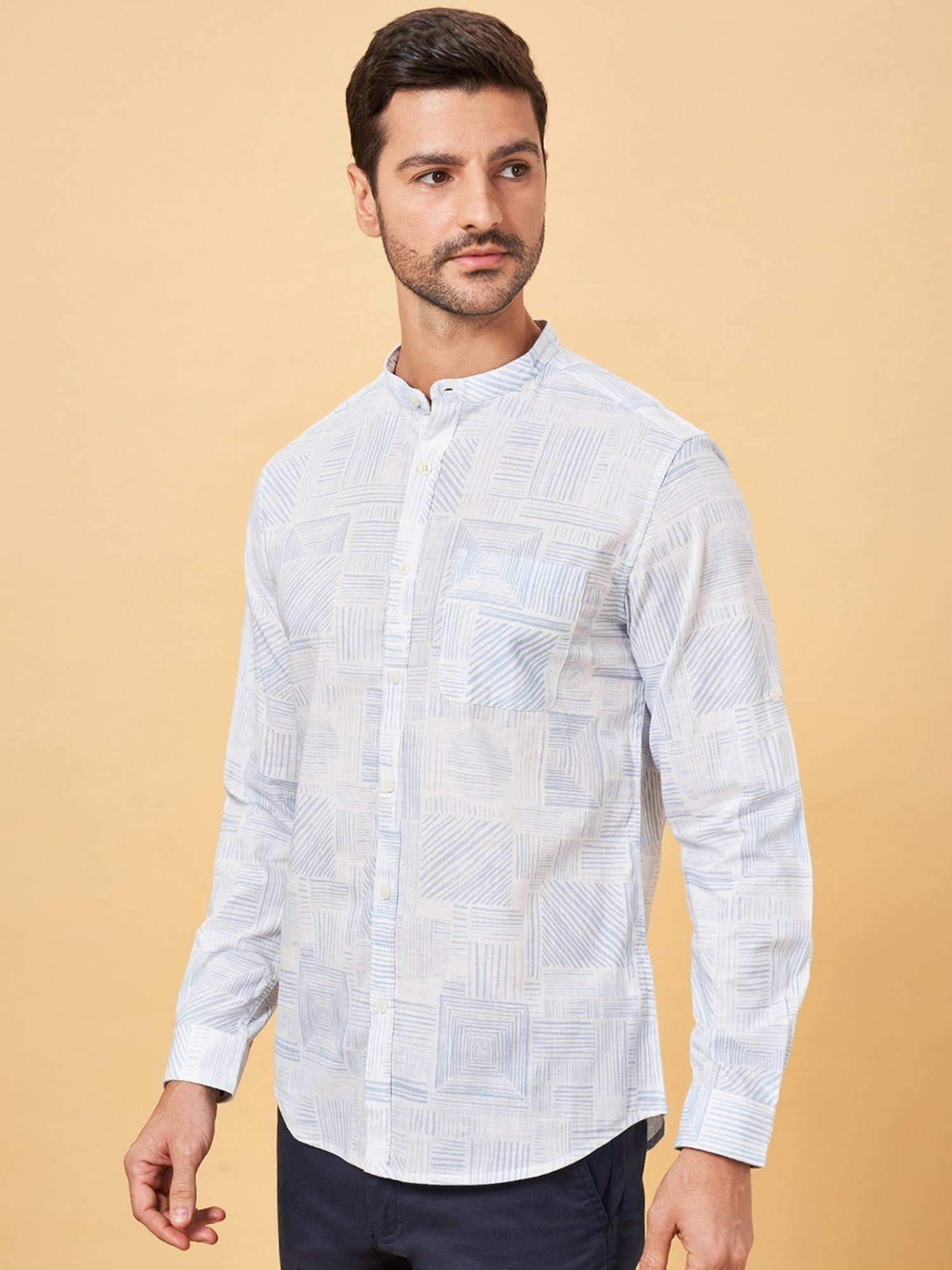 Spykar Blue Cotton Slim Fit Checks Shirt