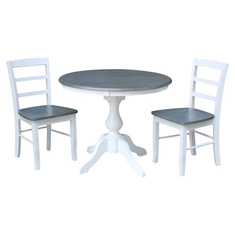 36" Round Dining Table with 2 Madrid Ladderback Chairs White/Heather Gray - International Concepts