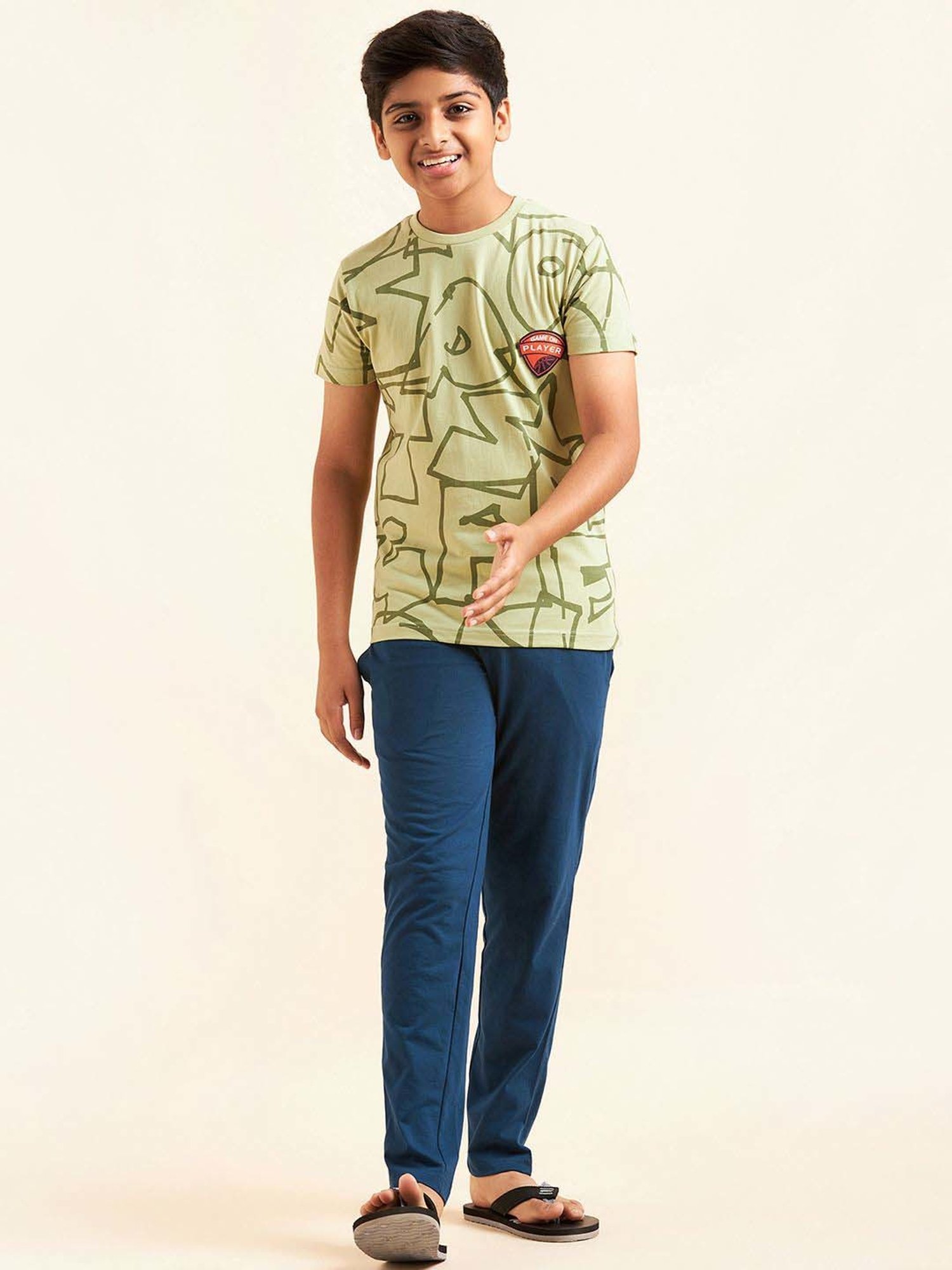 Sweet Dreams Kids Fog Green & Blue Cotton Printed T-Shirt Set