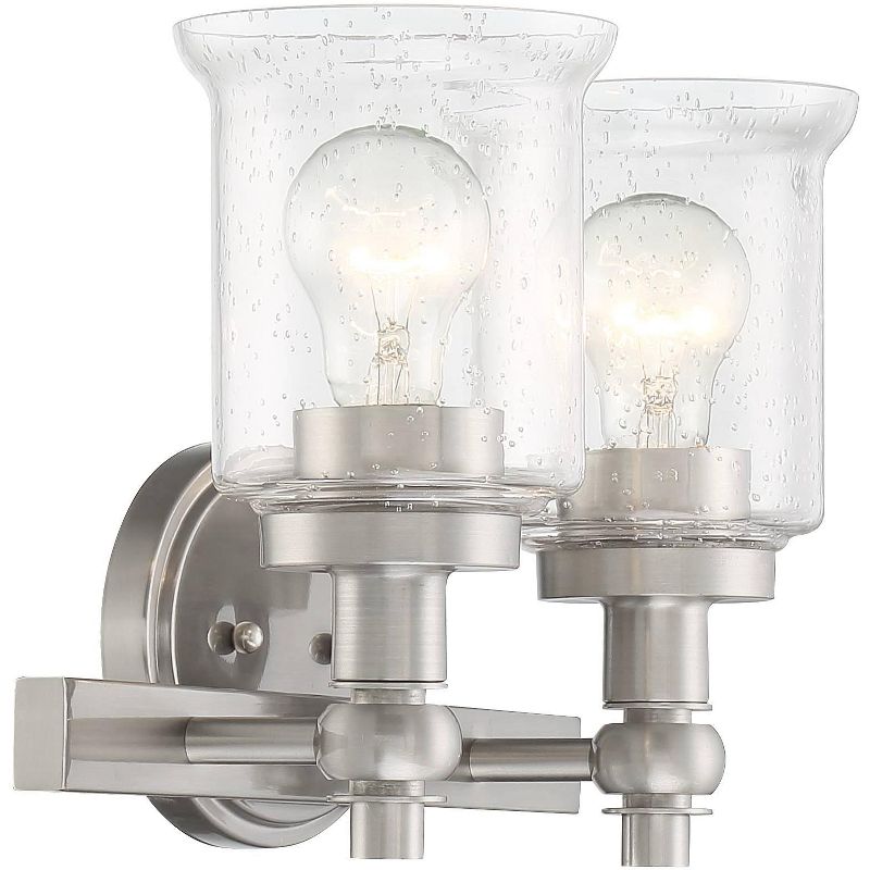 Regency Hill Modern Wall Light Satin Nickel Hardwired 14 1/2" Wide 2-Light Fixture Seeded Clear Glass for Bathroom Vanity Mirror