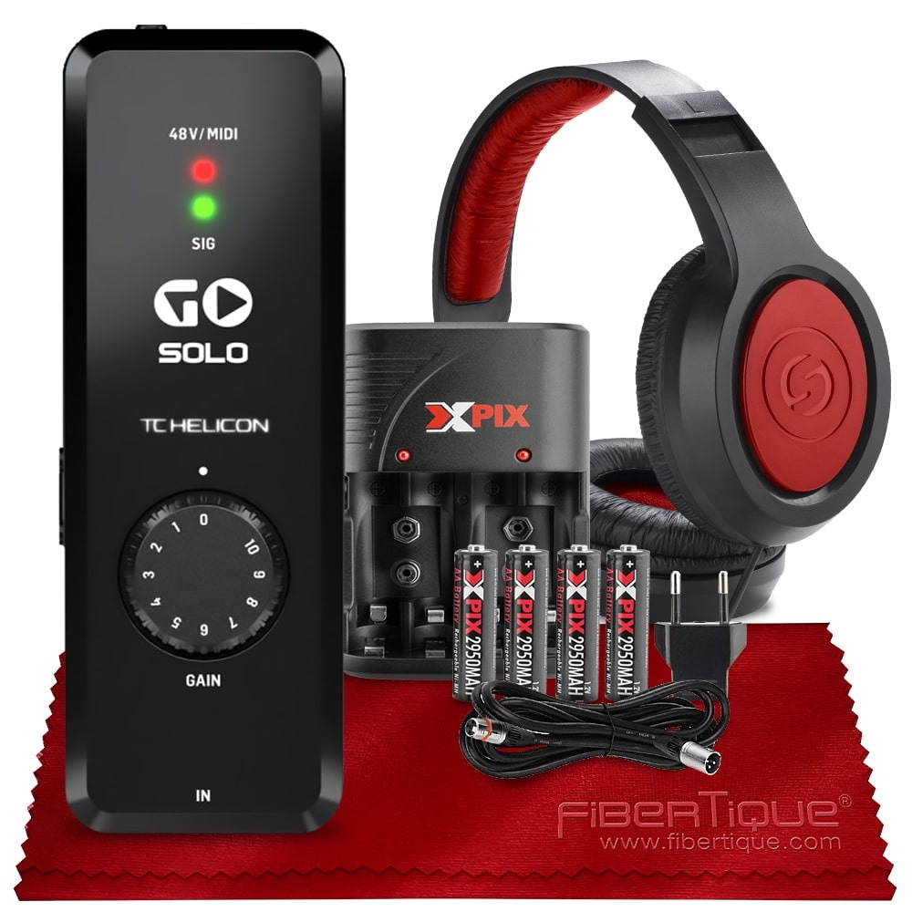 TC Helicon GO SOLO High Definition Audio / MIDI Interface for Mobile Devices with Samson SR360 Over-Ear Dynamic Stereo Headphones and Essential Accessories Bundle