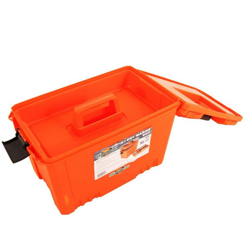 Flambeau Outdoors 1809 18 Inch Water Resistant Marine Dry Outdoor Camping Fishing Tackle Storage Box with Removable Tray, Orange